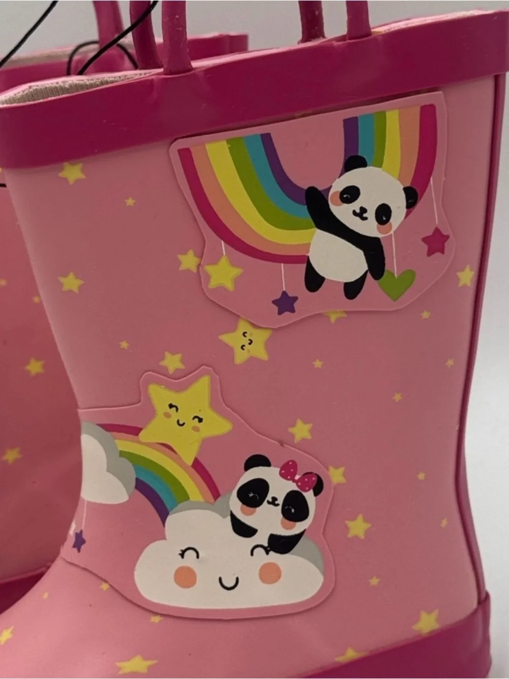 Kids Pink Panda & Rainbow Rain Boots Size 8